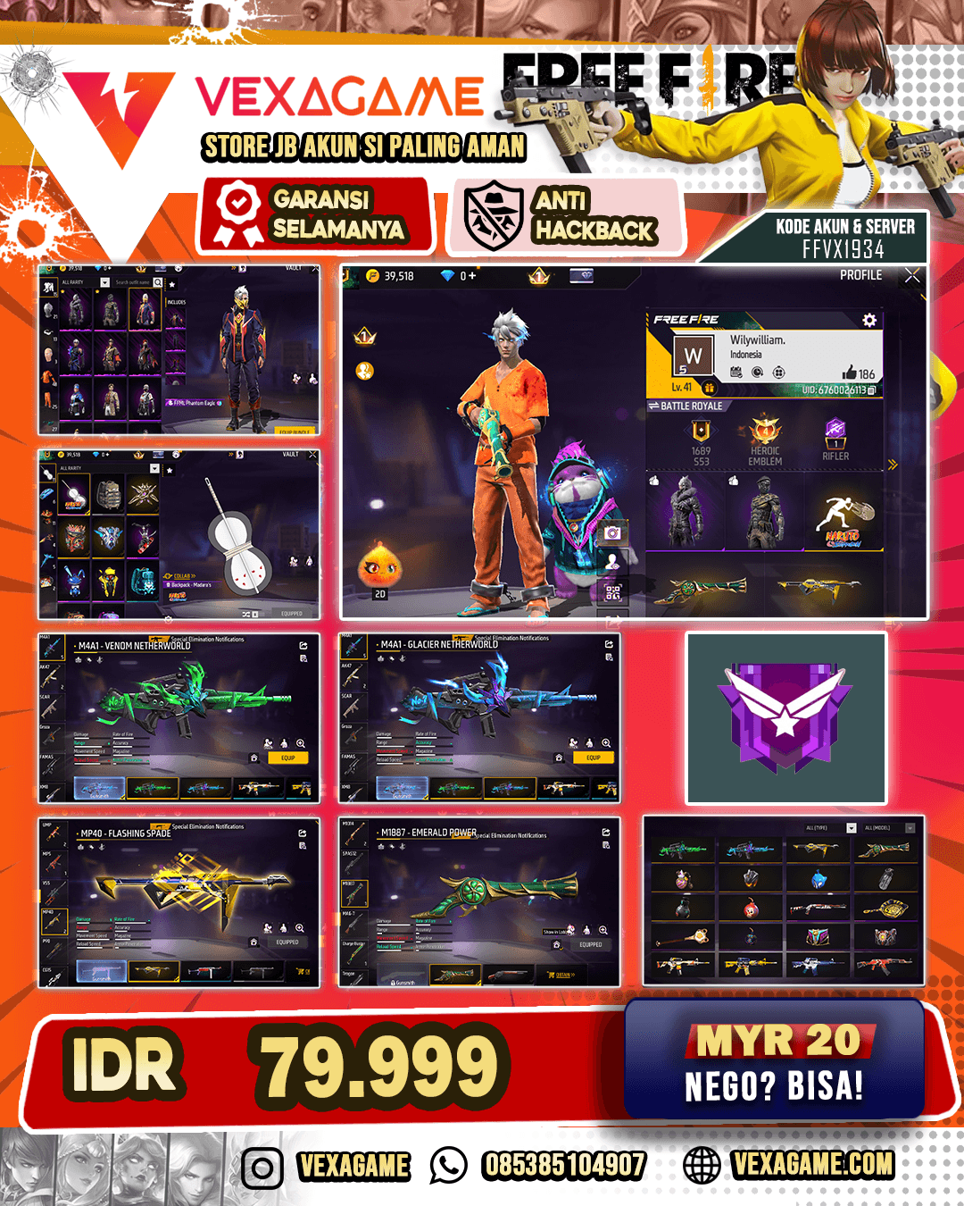 Rambut Kakashi ON | Penjara Oren ON | M4A1 2 Rasa | MP40 Flashing Spade | SG Terompet