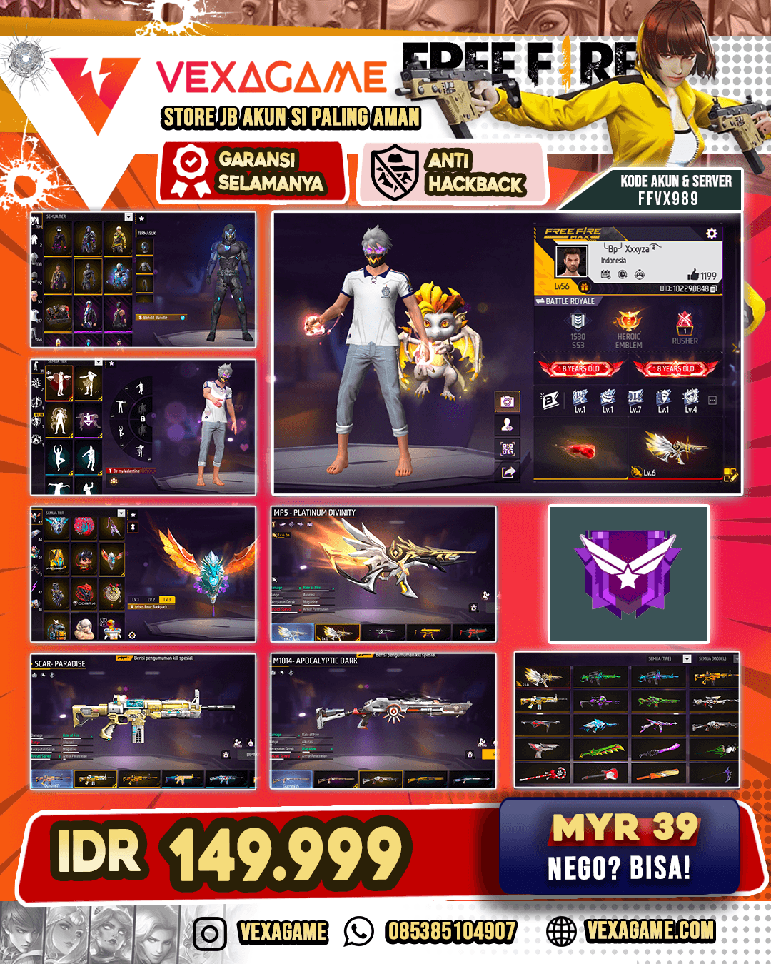 MP5 Platinum Divinity Lv 6 | SCAR Paradise | SCAR Golden Strike | M4A1 2 Rasa | Bandit Bundle | Grand Debut Emote | Mythos Four Backpack