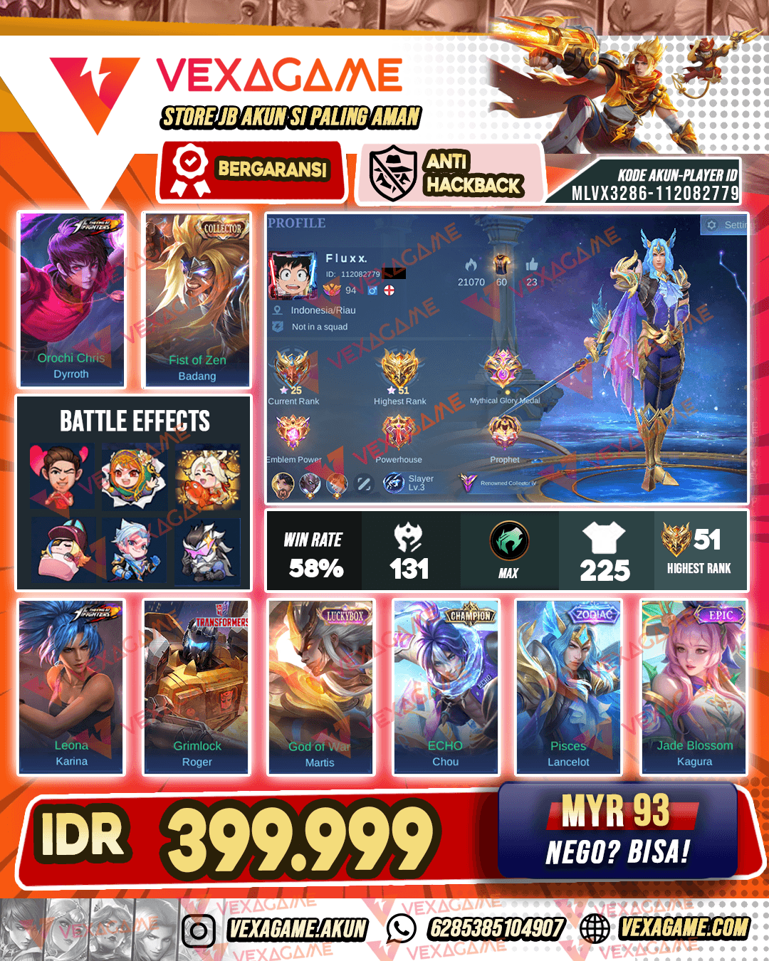Dyrroth KOF X Badang Collector | Emblem MAX & Hero MAX | Recall Tas Tas Merah