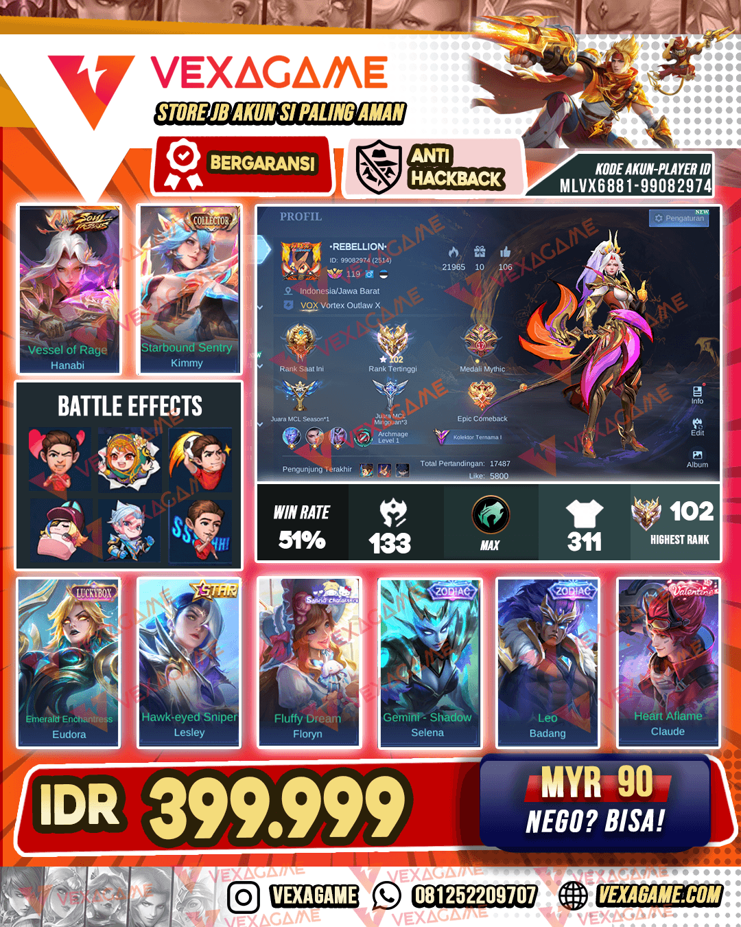 Hanabi Shoul Vessel | Kimmy Collector | Eudora Luckybox | Foryn Sanrio | 2 Zodiac | Emblem & Hero MAX