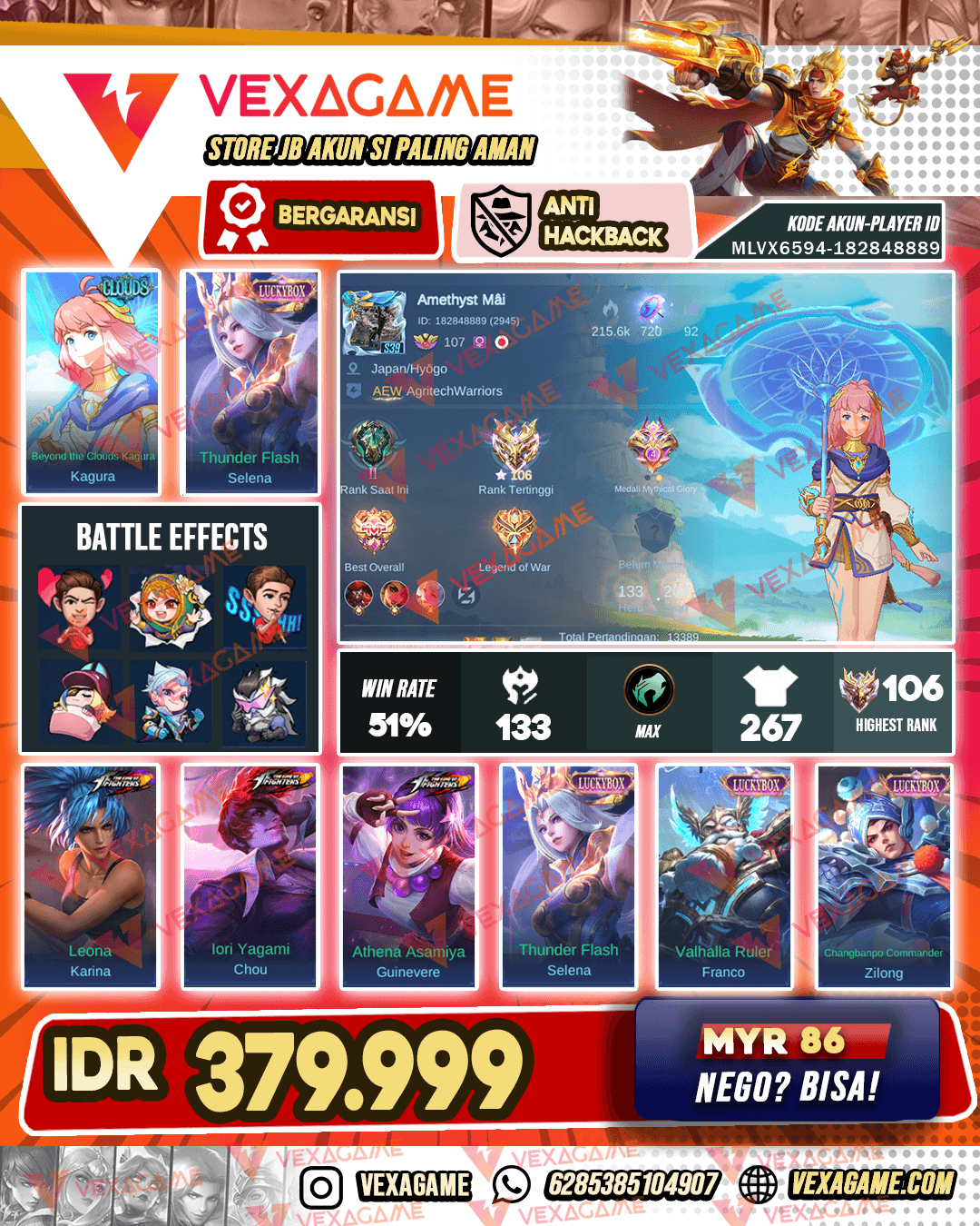 Kagura Cloods | Chou KOF | Guinevere KOF | 3 Luckybox | Emblem & Hero MAX