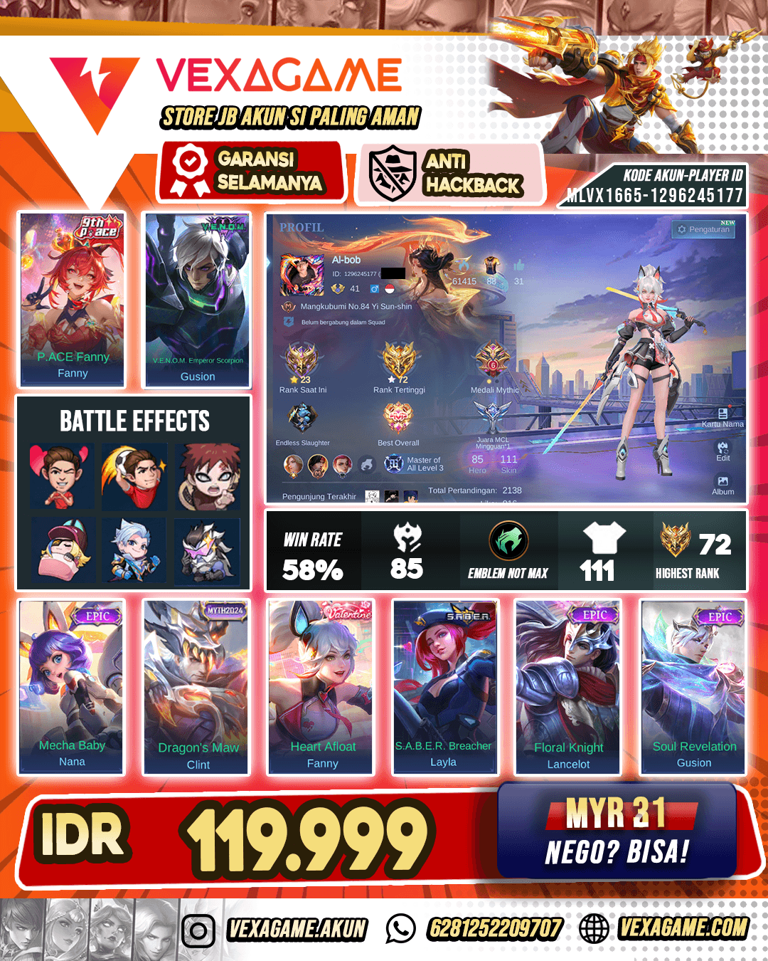 Fanny 9th X Gusion Epic | Ex Glory