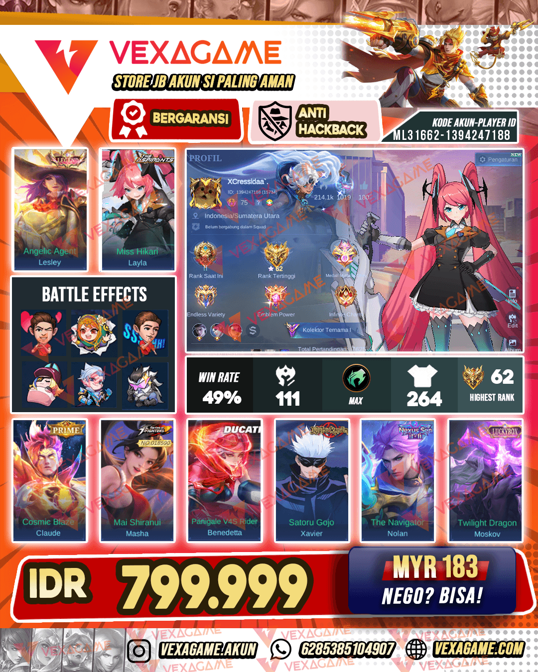 Lesley Legend | Layla Aspirants | Benedetta Ducati | Masha KOF | Xavier Gojo | Nolan 11.11 | Emblem MAX