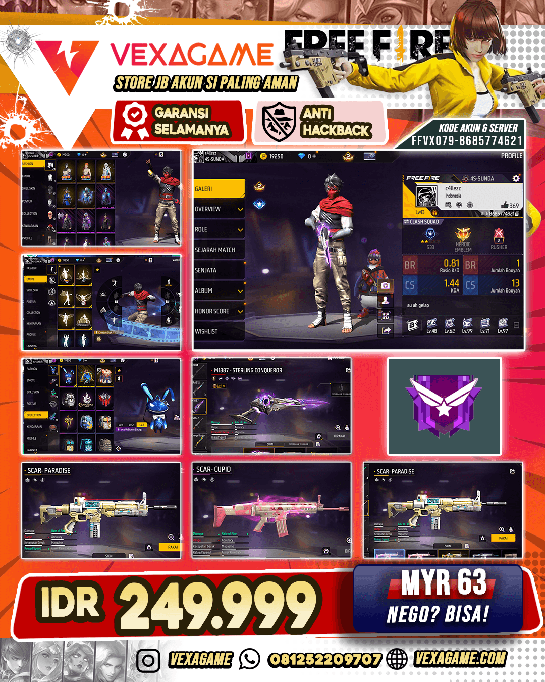 MI1887 Sterling Conqueror Lv 4 X SCAR Cupid X Bundle Naruto (FFVX086 KENA HB DIGANTI AKUN INI FFVX079)