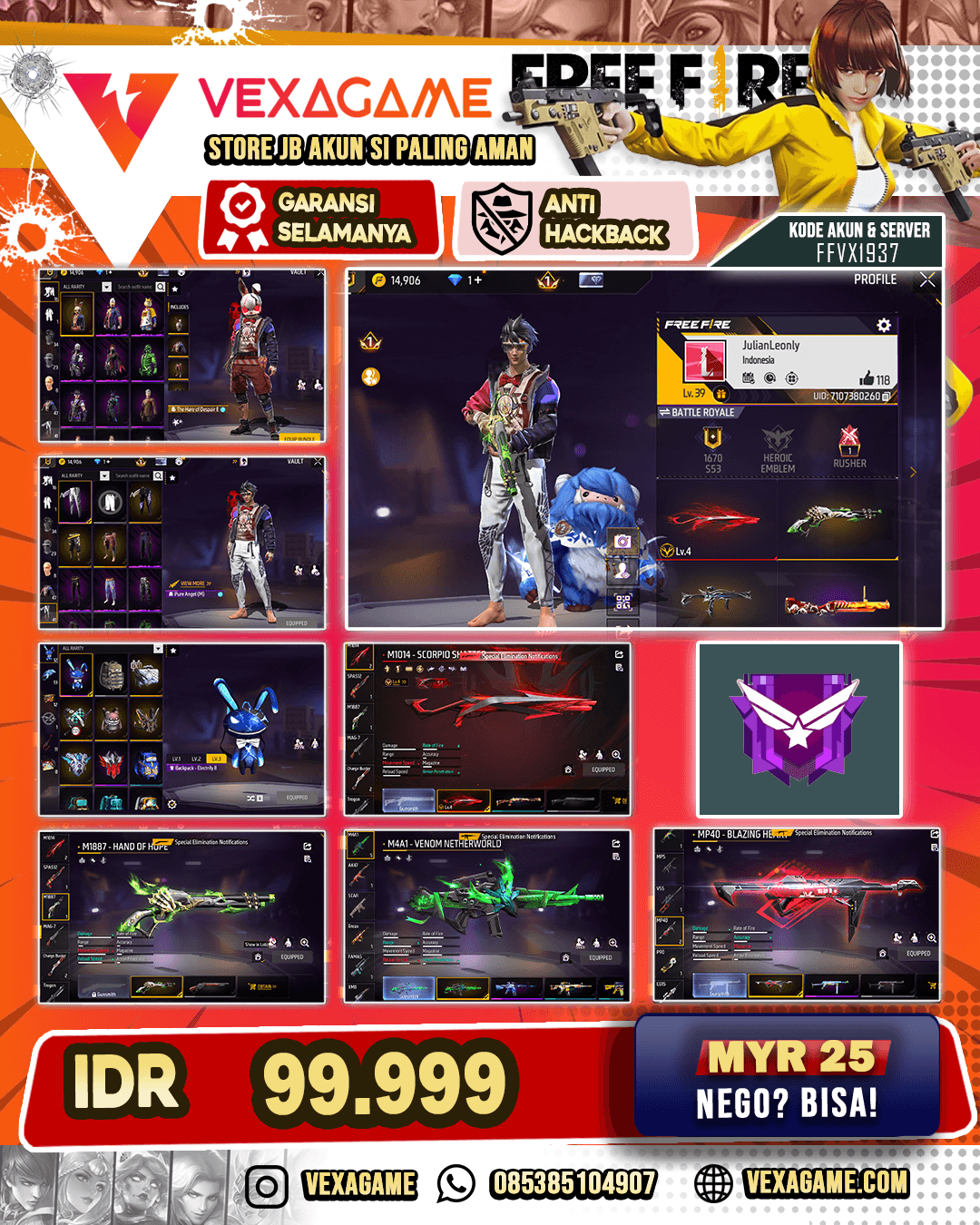Celana Angel 2 Rasa | SG Lumut | SG Scorpio Shatter Lv 4 | M4A1 Venom Netherworld | MP40 Blazing Heart