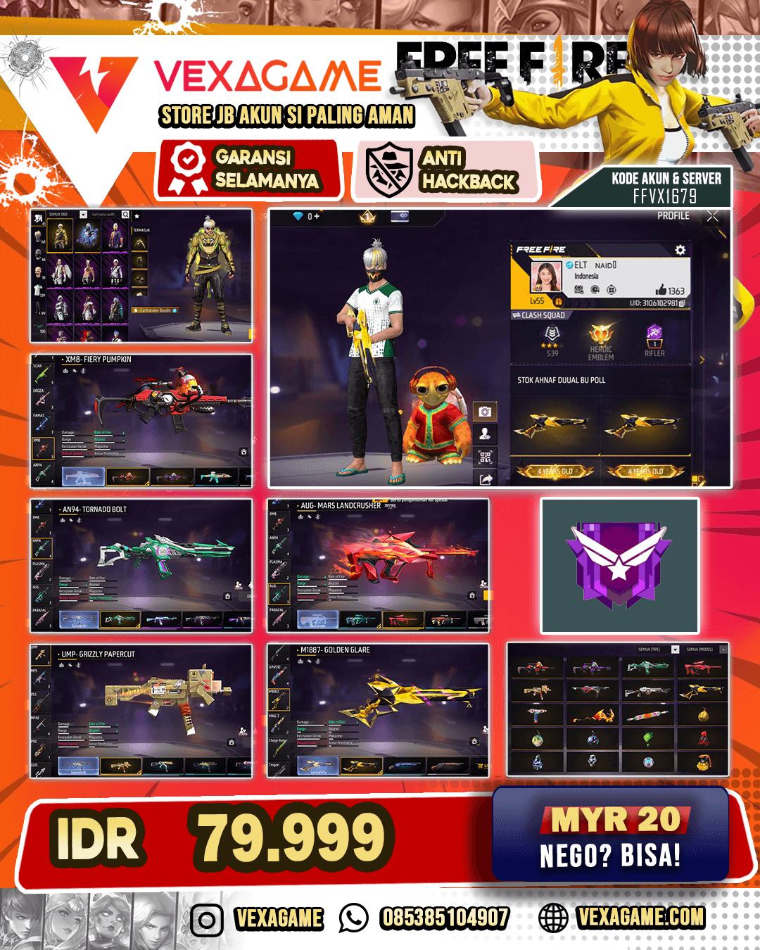 AKUN FF MURAH | SG 2 RASA | VAULT  100++