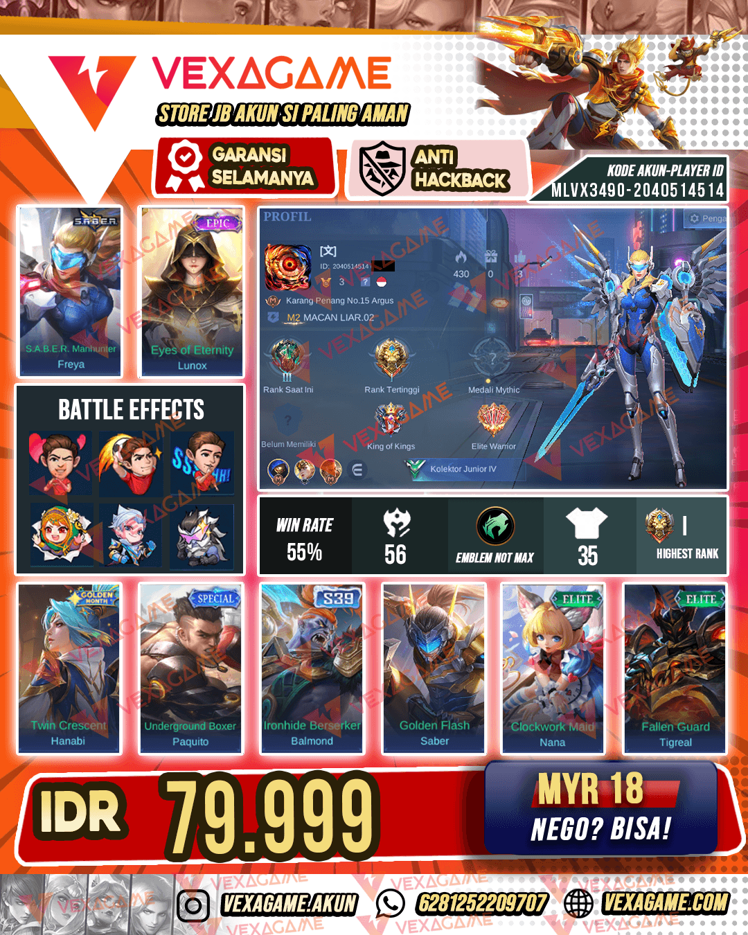 Freya Saber X Lunox Epic | Akun Murah