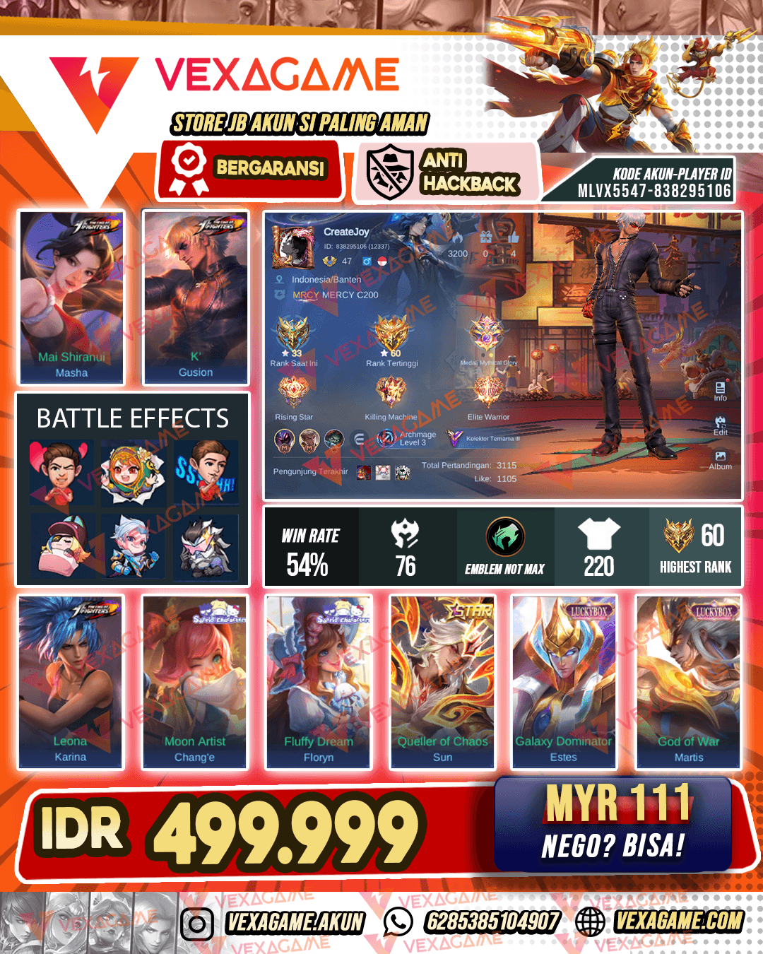 Gusion KOF | Masha KOF | 2 Sunrio | 2 Luckybox