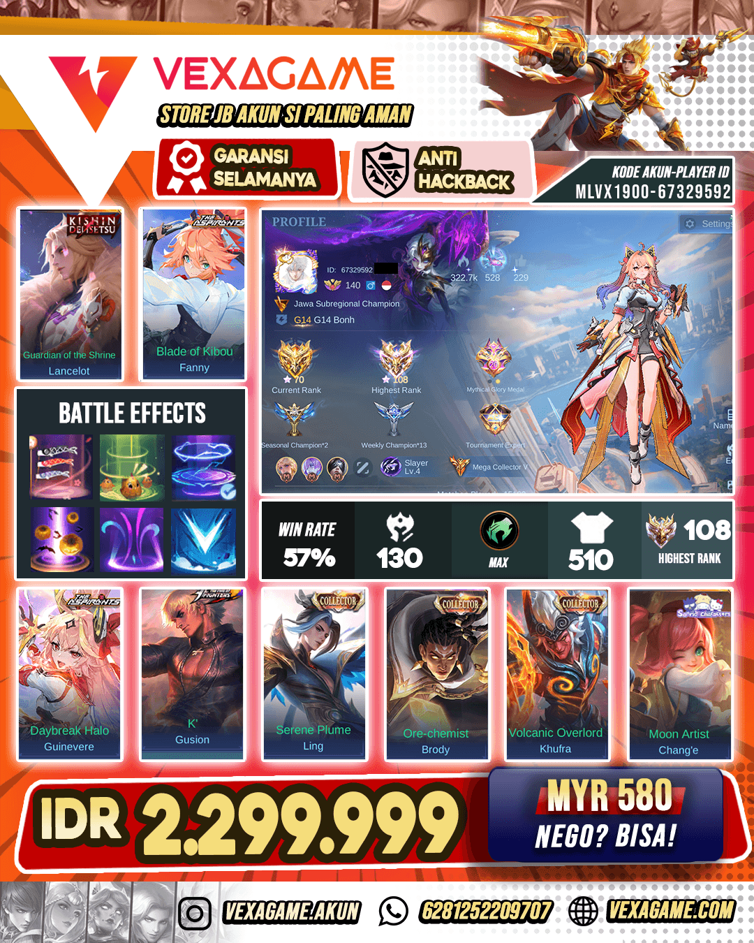 Akun Sultan | Free 1 Skin LEGEND bebas Pilih (200 Magic Core)
