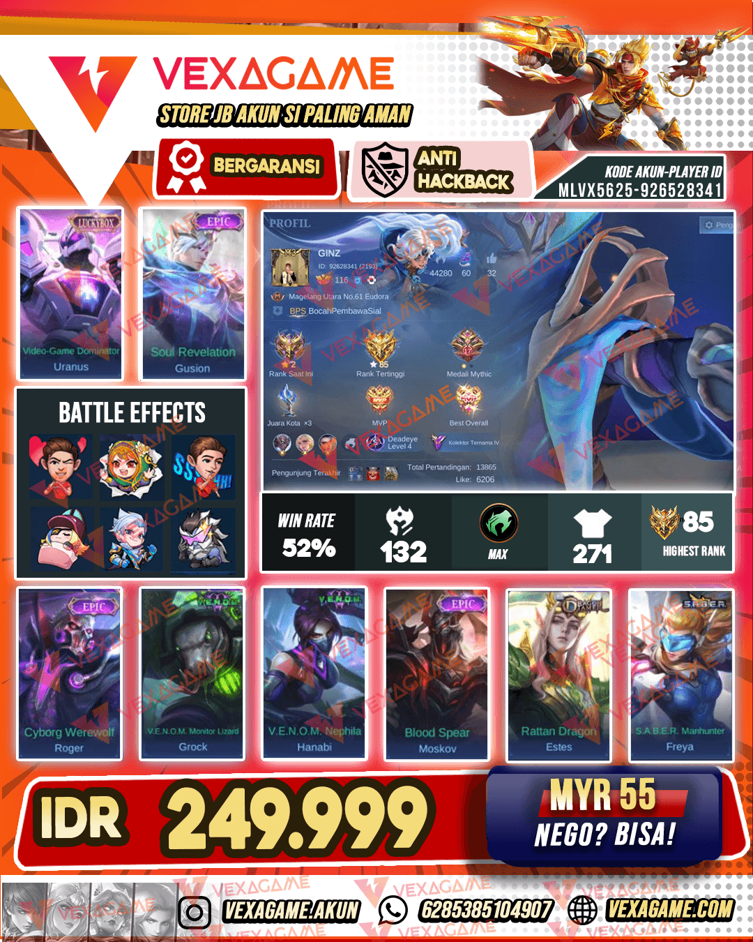 Gusion Epic X Vale Gaara | Emblem MAX & Hero MAX