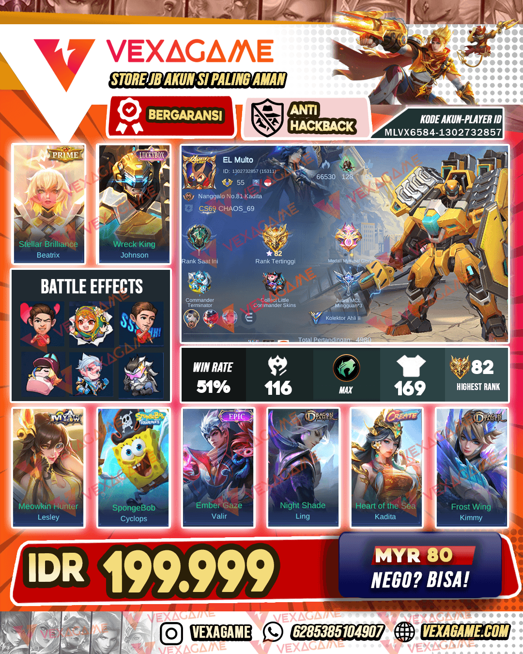 Jhonson Luckybox | Beatrix Prime | EX GLOBAL CHOU | Emblem MAX