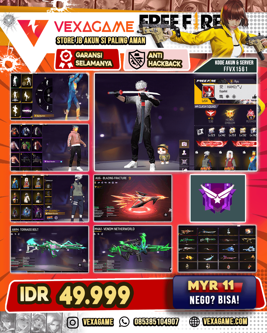 Super Pixel Bundle | Kakashi ON | AUG Blazing Fracture Lv 2 | AN94 Tornado Bolt | M4A1 Venom Netherworld | MP5 Crowned Glory