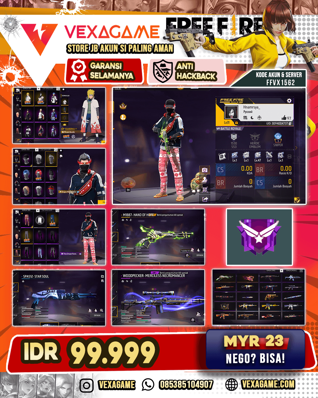 Akun FF Dana Pelajar | SG Lumut Polosan | 2 Bundle Naruto