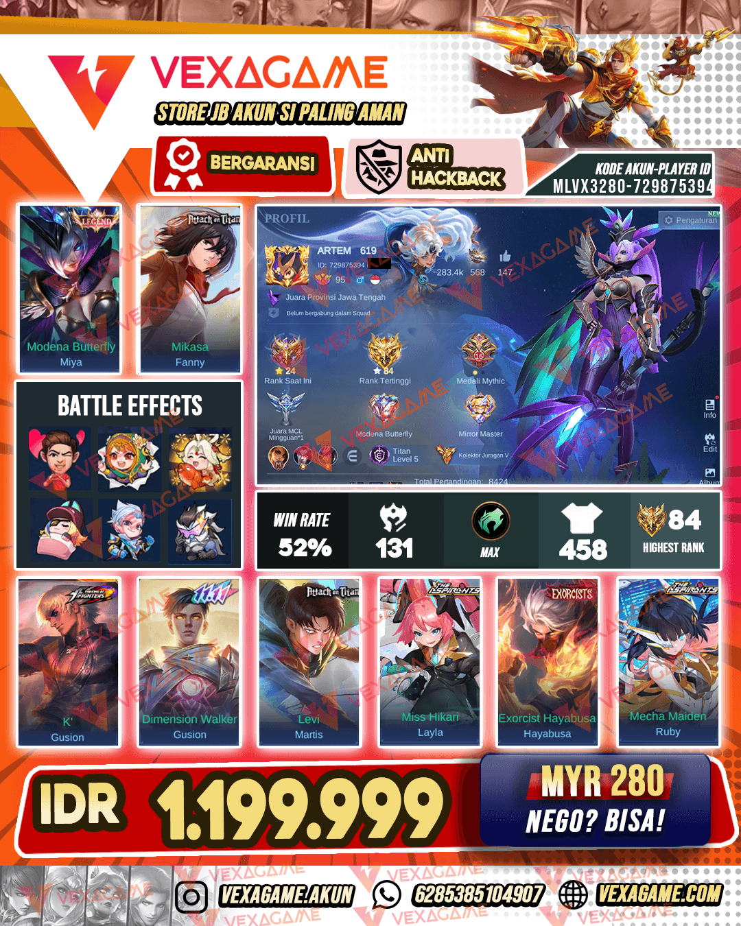 Miya Legend | Fanny Mikasa | Gusion KOF X Gusion 11.11