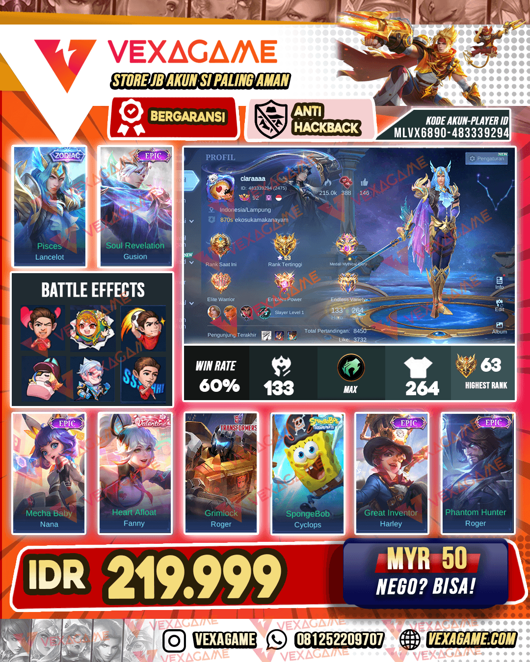 Lancelot Zodiac | Gusion Epic | Roger Transformers | Emblem & Hero MAX