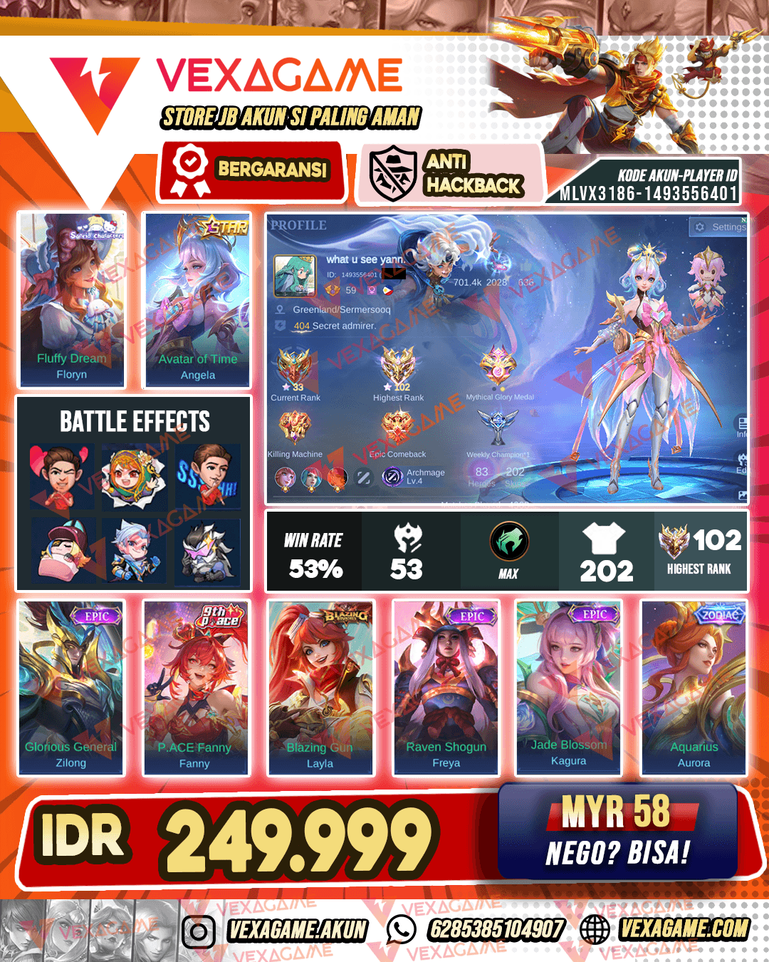 Floryn Sanrio X Angela Annual Star | Emblem MAX | Ex Immortal (AKUN KE HB)