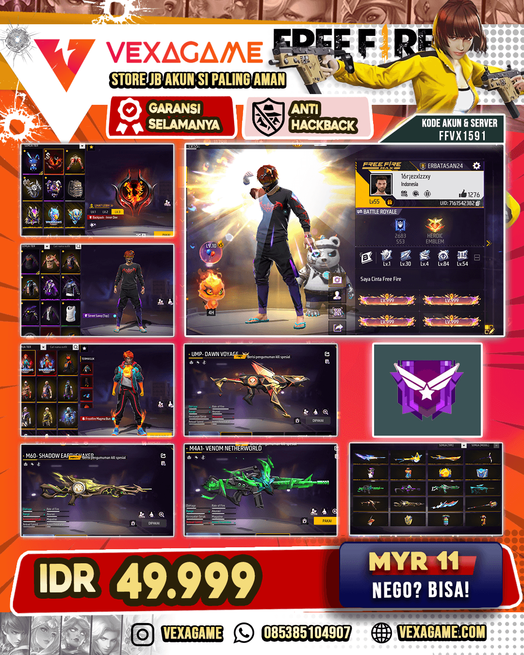 AKUN FF MURAH | AWM FROSTFIRE SNIP | SG MAMBA | FROSTFIRE MAGMA & POLAR BUNDLE