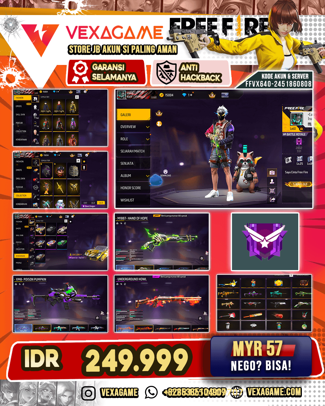 Bundle JJK | Backpack Black Dragon | SCAR Golden Strike | XM8 Poison Pumpkin | AUG Aqua Firetaming | SG Panjang Underground Howl | SG Lumut |Vault 250+