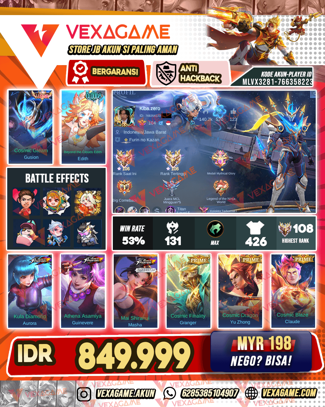 Gusion Legend x Gusion Collector | Edith Clouds | 3 KOF | 3 Prime