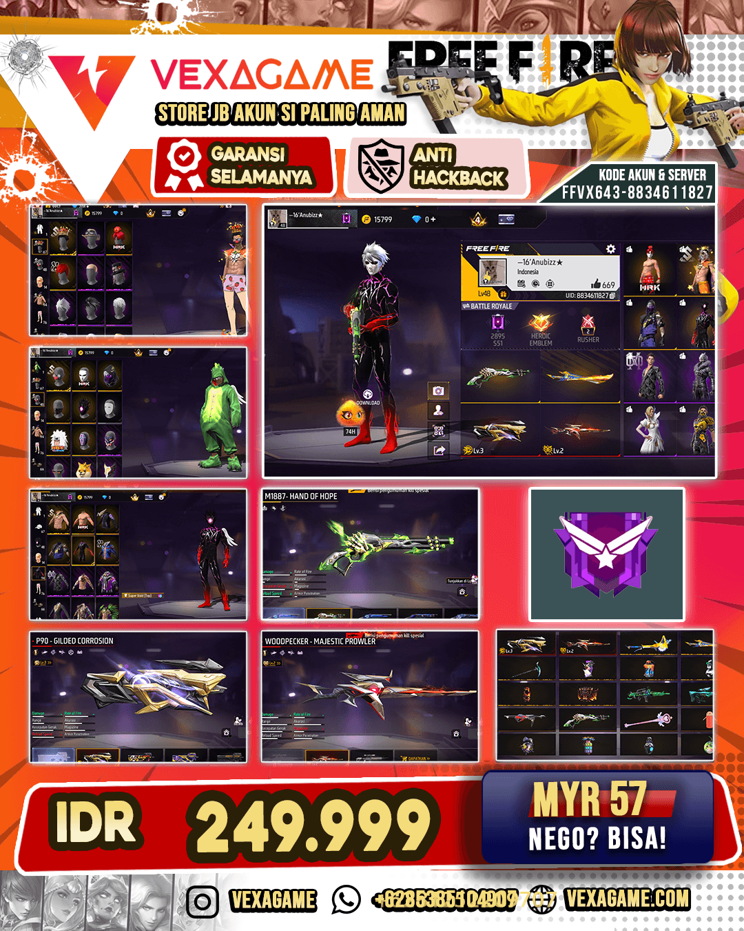 Super Void | Heartrocker Bottom | Backpack Sayap | SG Lumut | P90 Gilded Corrosion Lv 3 | Woodpecker Majestic Power Lv 2 | Vault 90+