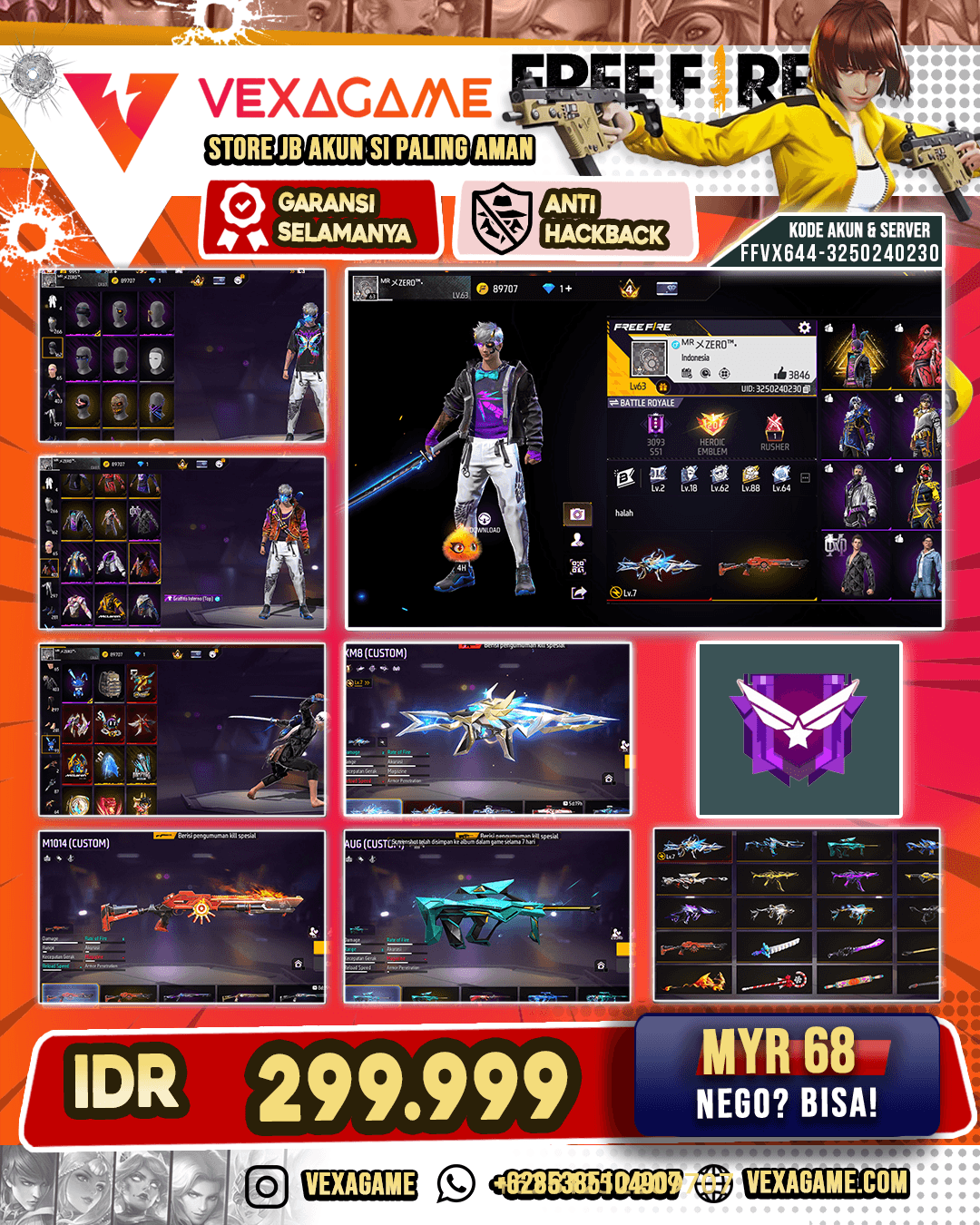 Graffito Inferno Top | Backpack Bunny | XM8 Destiny Guardian Lv 7 |  AUG Aqua FireTaming | SG Panjang Apocalyptic Red | Vault 400+