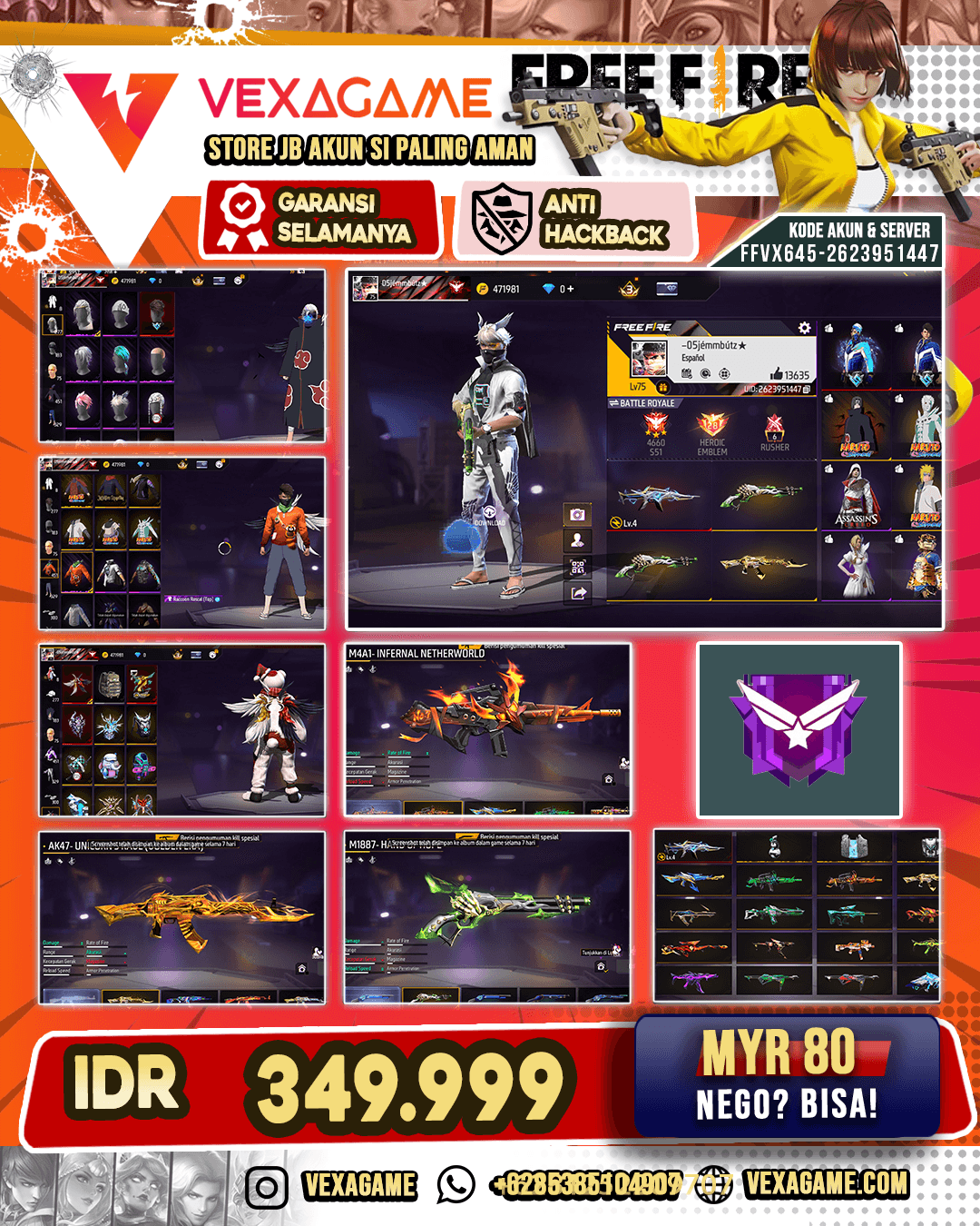 Arctic Blue Mask | Racoon Rascal Top | Backpack Sayap | M4A1 Infernal Netherworld | AK47 Unicorn's Rage | XM8 Destiny Guardian Lv 4 | MP40 2 Rasa | SG Lumut | Vault  200+