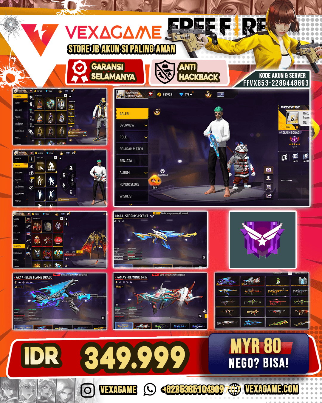 Super Gamer Bundle | Emote Blood Wraith | Backpack Sinister Legend | M4A1 Stormy Ascent | AK47 Blue Flame Draco Lv 4 | FAMAS Demonic Grin Lv MAX | SG Aqua Burst | Vault 300+