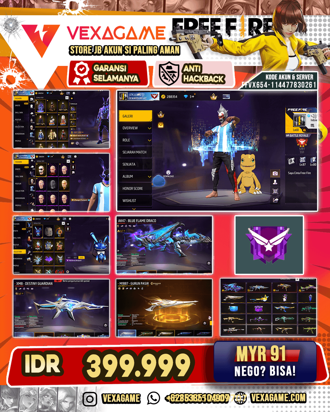 Galactic Bunny Bundle | JJK Bundle | Bunny Backpack | M4A1 Stormy Ascent | AK47 Blue Flame Draco Lv 7 | XM8 Destiny Guardian Lv 4 | UMP Booyah Day Lv 3 | SG Green Flame Draco Lv 4 | SG Terompet | SG Gurun |