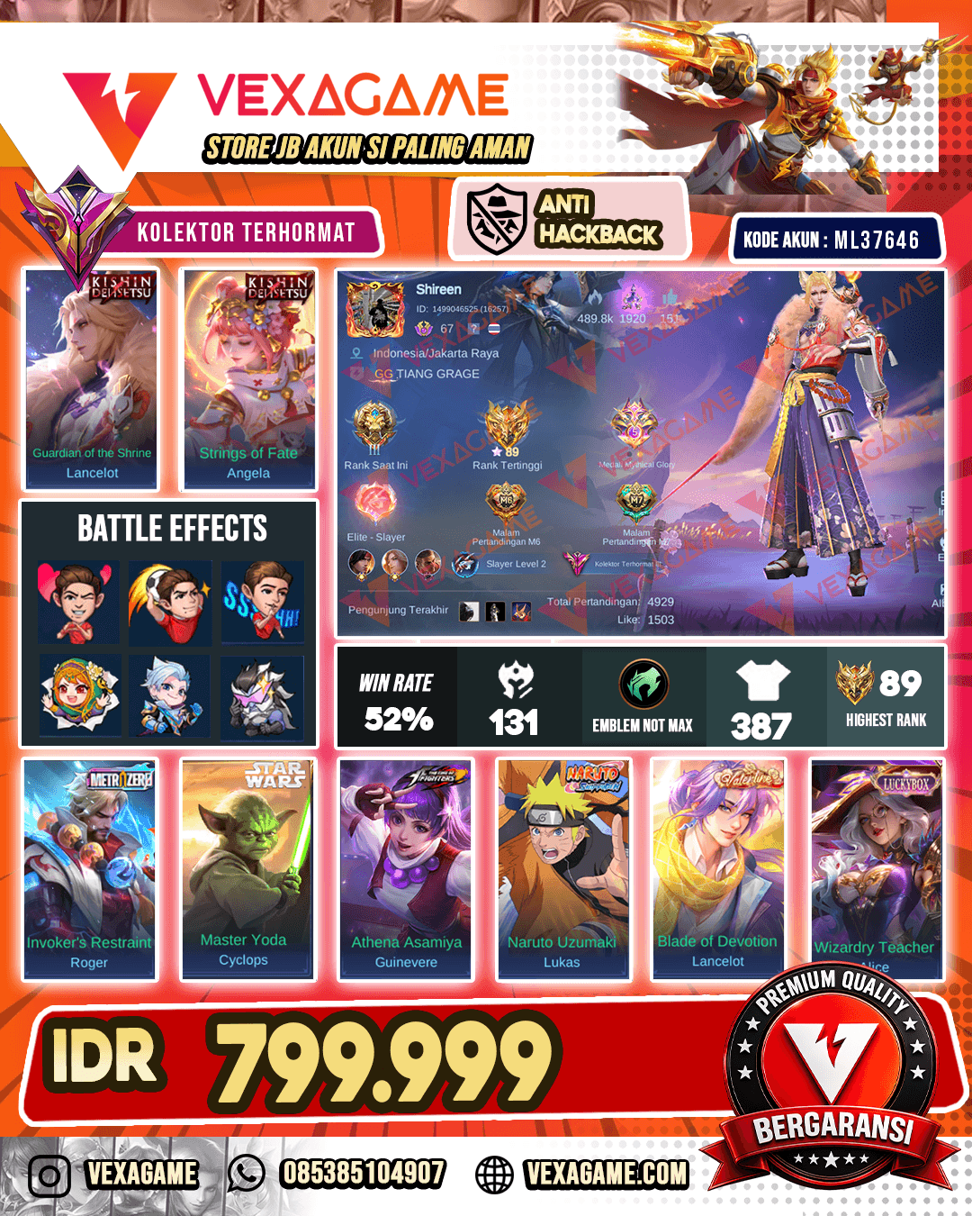 Lancelot Kishin | Angela Kishin | Roger Metro Zero | Cyclops Starwars | Guinevere KOF | Lukas Naruto | Lancelot Valentine | 5 Luckybox