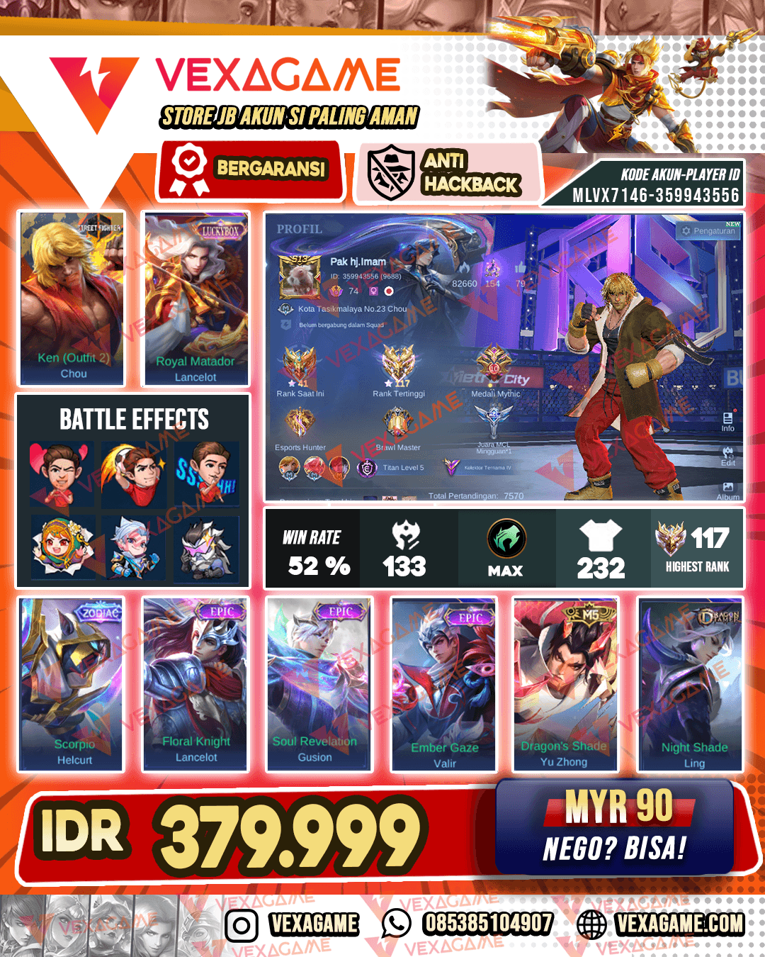 Chou Street Fighter | Lancelot Luckybox | Healcurt Zodiac | Ex Immortal | Emblem & Hero MAX