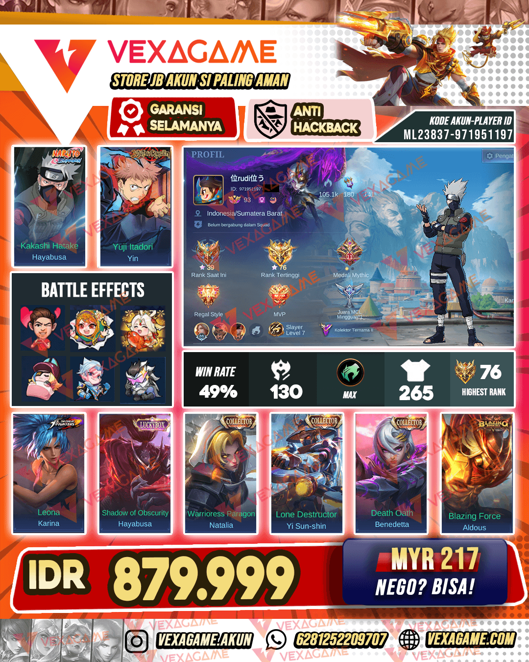 Hayabusa Kakashi | Yin JJK | 3 Collector | Emblem MAX