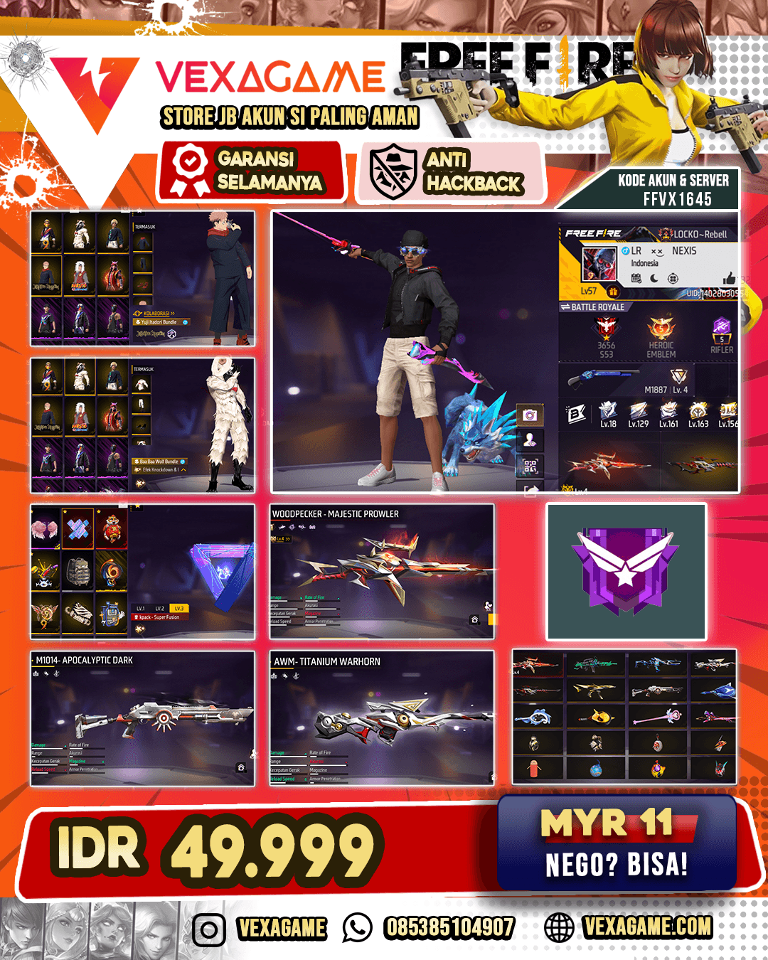 Bundle Yuji | Woodpecker Majestic Power Lv 4 | SG Panjang Apocalyptic Dark | AWM Titanium Warhorn