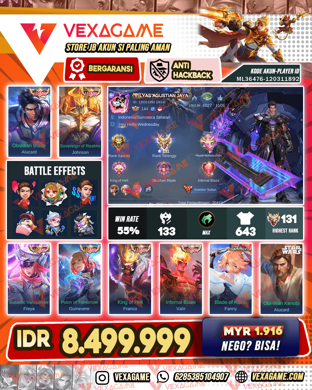 Alucard Legend | Franco Legend | Freya Legend | Johnson Legend | Valir Legend | Guinevere Legend | Aspirant 3 | Kof 4 | Luckibox 14 | Collector 3 | Emblem Hero Max | Recal tas2 | Ex IMO