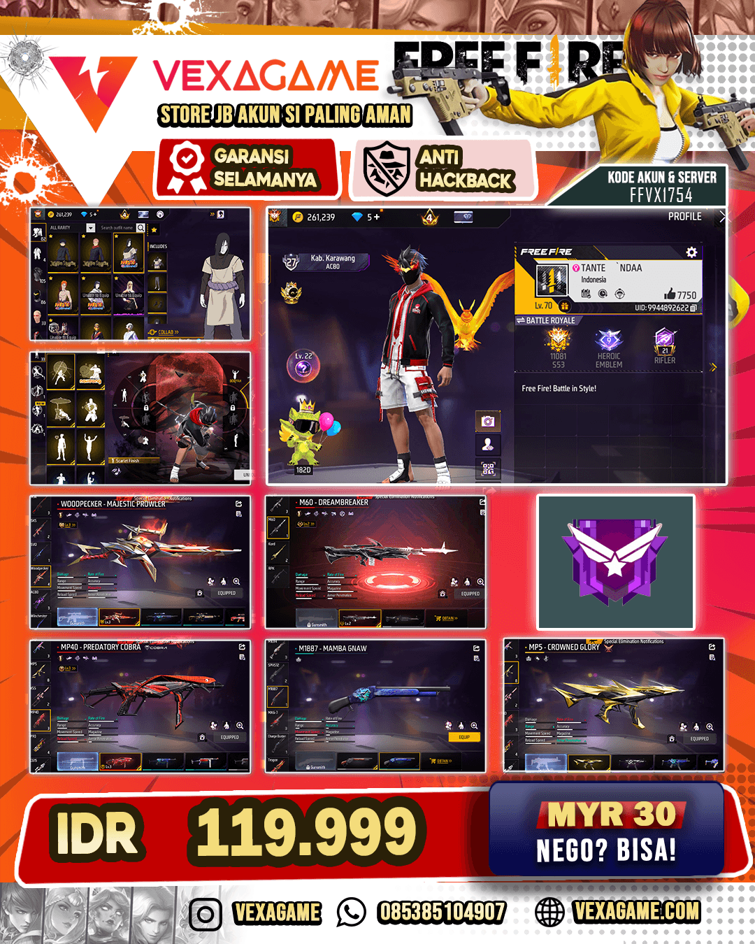 3Evo [MP40 Predatory Cobra Lv3 -  Woodpecker Majesty Lv 3 - M60 Dreambraker Lv 1| MAG Scarlet Destiny | Bundle JJK | Bundle Obito