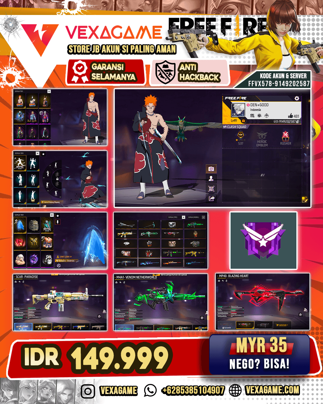 Bundle THe Hare Of Despair | Bundle Pain & Orochimaru | M4A1 Venom Netherworld | SCAR Paradise |  MP40 Blazing Heart | Vault 50+