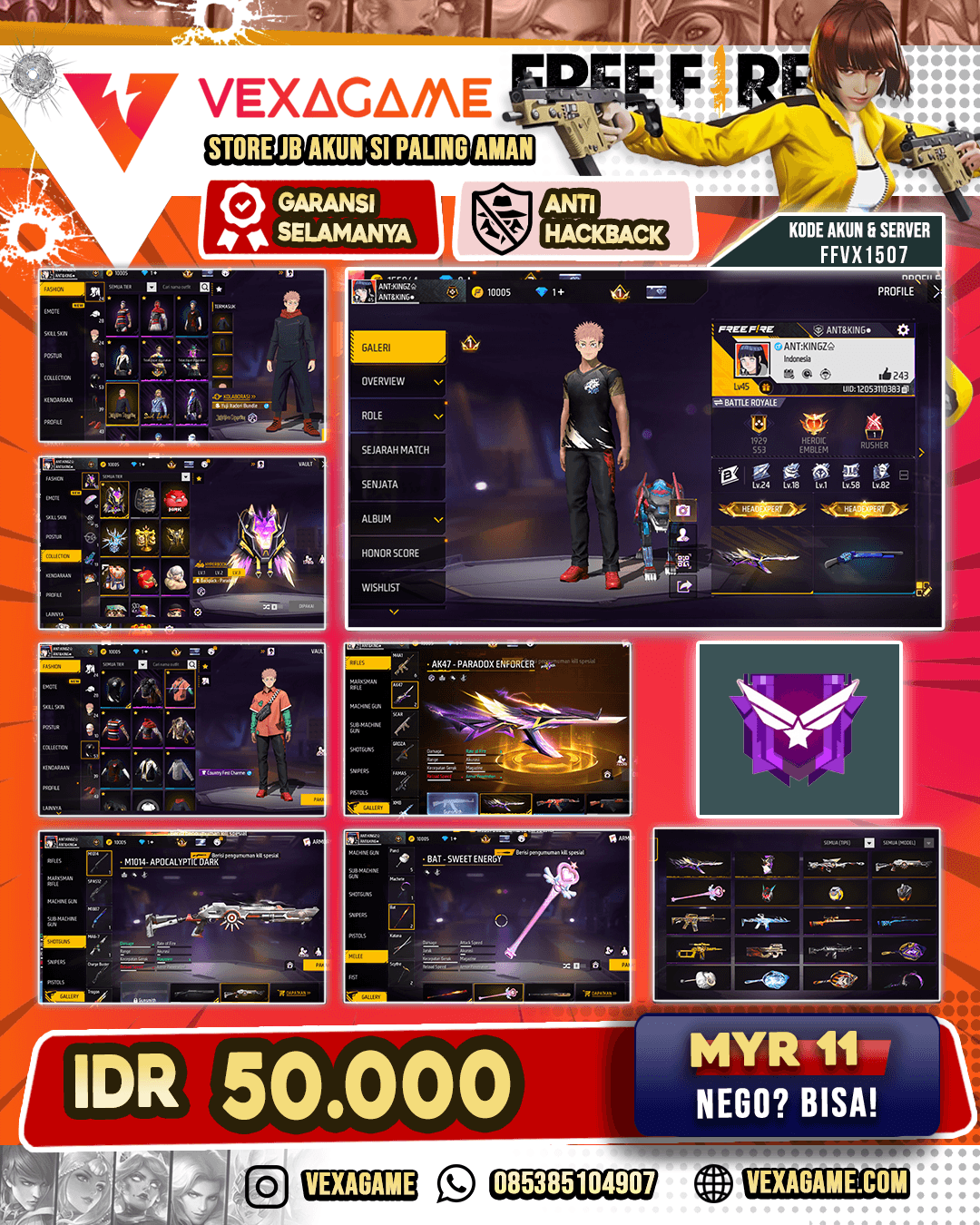 Bundle Yuji | Backpack Paradox | AK47 Paradox Enforcer | AWM Titanium Warhorn | SG Apocalyptic Dark |