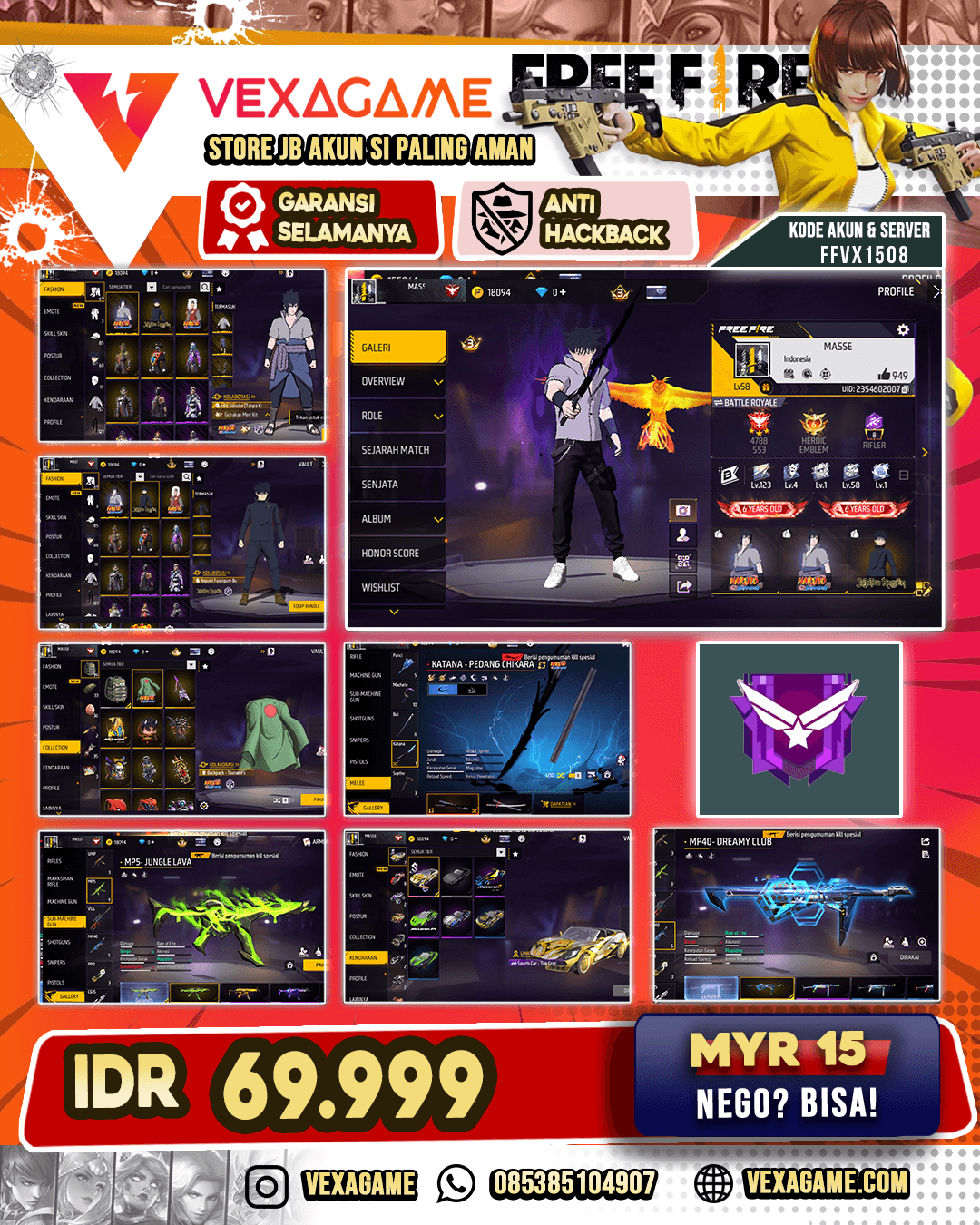 Bundle Sasuke X Megumi | Katana Pedang Chikara | AN94 Tornado Bolt | MP5 Jungle Lava | MP40 Dreamy Club