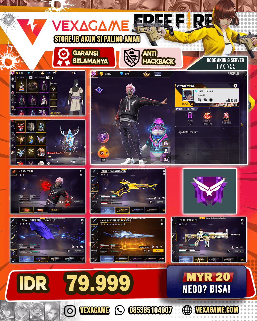 M1014 Undersea Rampage | Famas Midnight Club | SG Golden Glare | SG Mamba | Tinju On | Bundle Orichimaru | Vault 100++