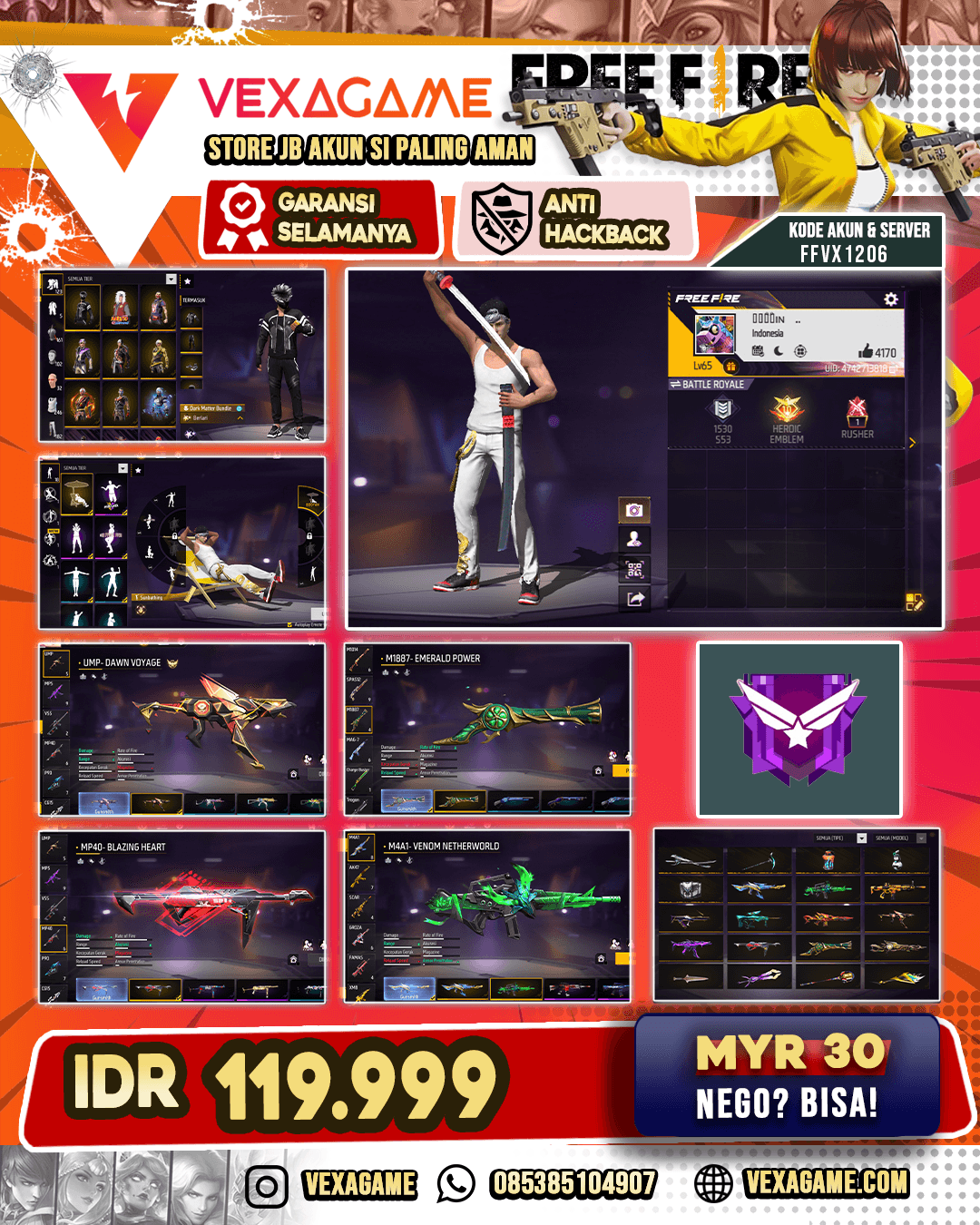 Dark Matter Bundle | Emote Sunbathing | Backpack Rampage | MP40 Blazing Heart | M4A1 Stormy Ascent | UMP Dawn Voyage | SG Terompet | Vault 230+