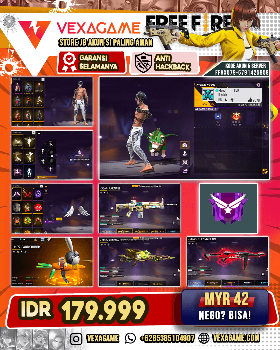 Backpack Sayap | SCAR Paradise | SCAR Golden Strike | M60 Shadow Earthshaker | MP40 Blazing Heart | MP5 Candy Bunny