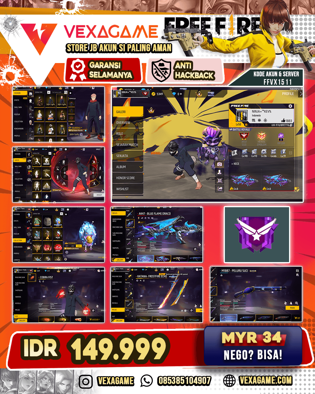 1 Evo Otw Max |  M4A1 Stormy Ascent | Scar Paradise |  M60 Shadow Earthshaker |  SG MAMBA | SG PELURU SUCI |  Fist On | Katana On | Bundle Yuji Itadori | Bundle Megumi Fushiro | Vault 120++