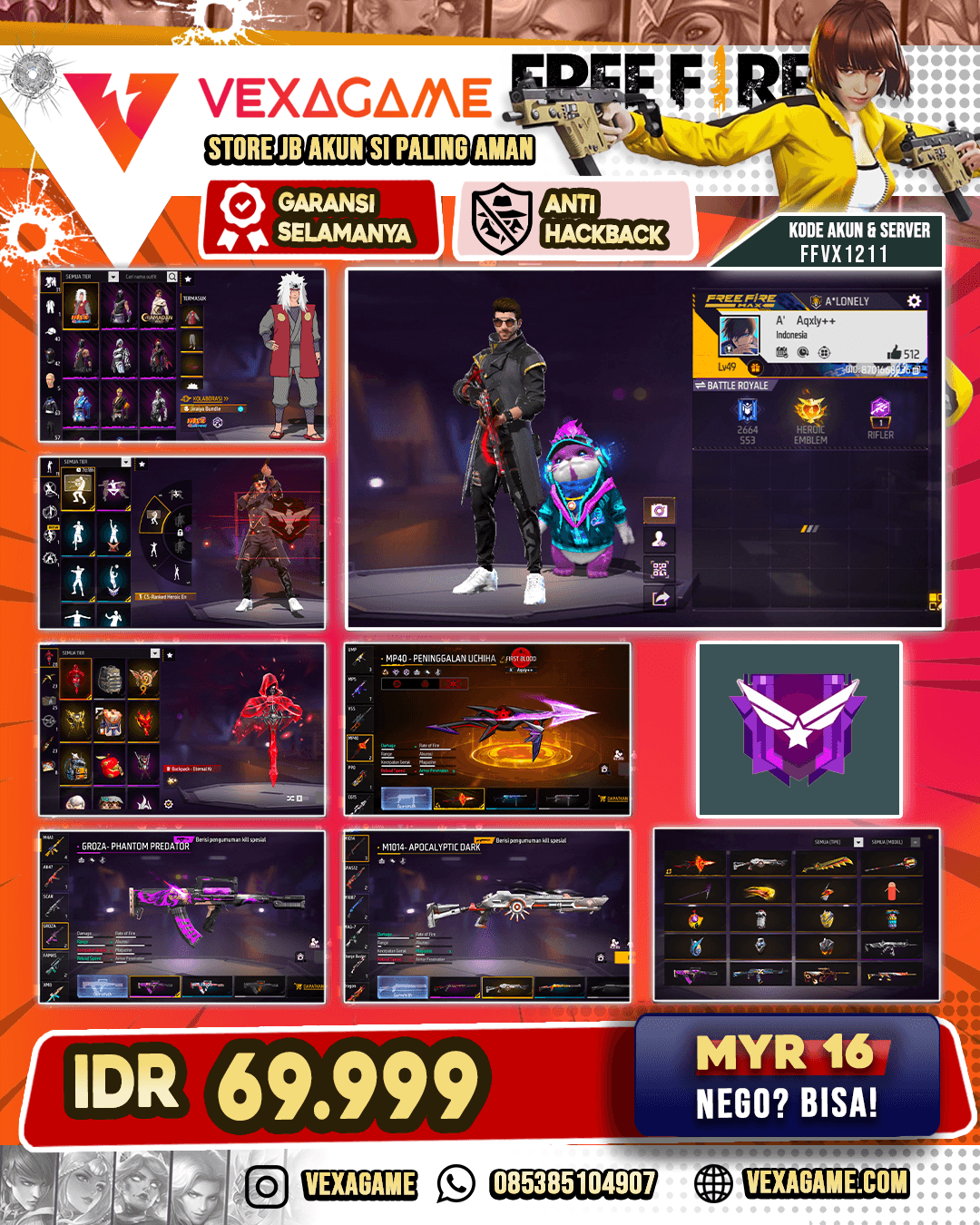 Bundle Jiraiya | Backpack Eternal Knight | SCAR Shadow of Scars | GROZA Phantom Predator | MP40 Peninggalan Uchiha | SG Apocalyptic Dark
