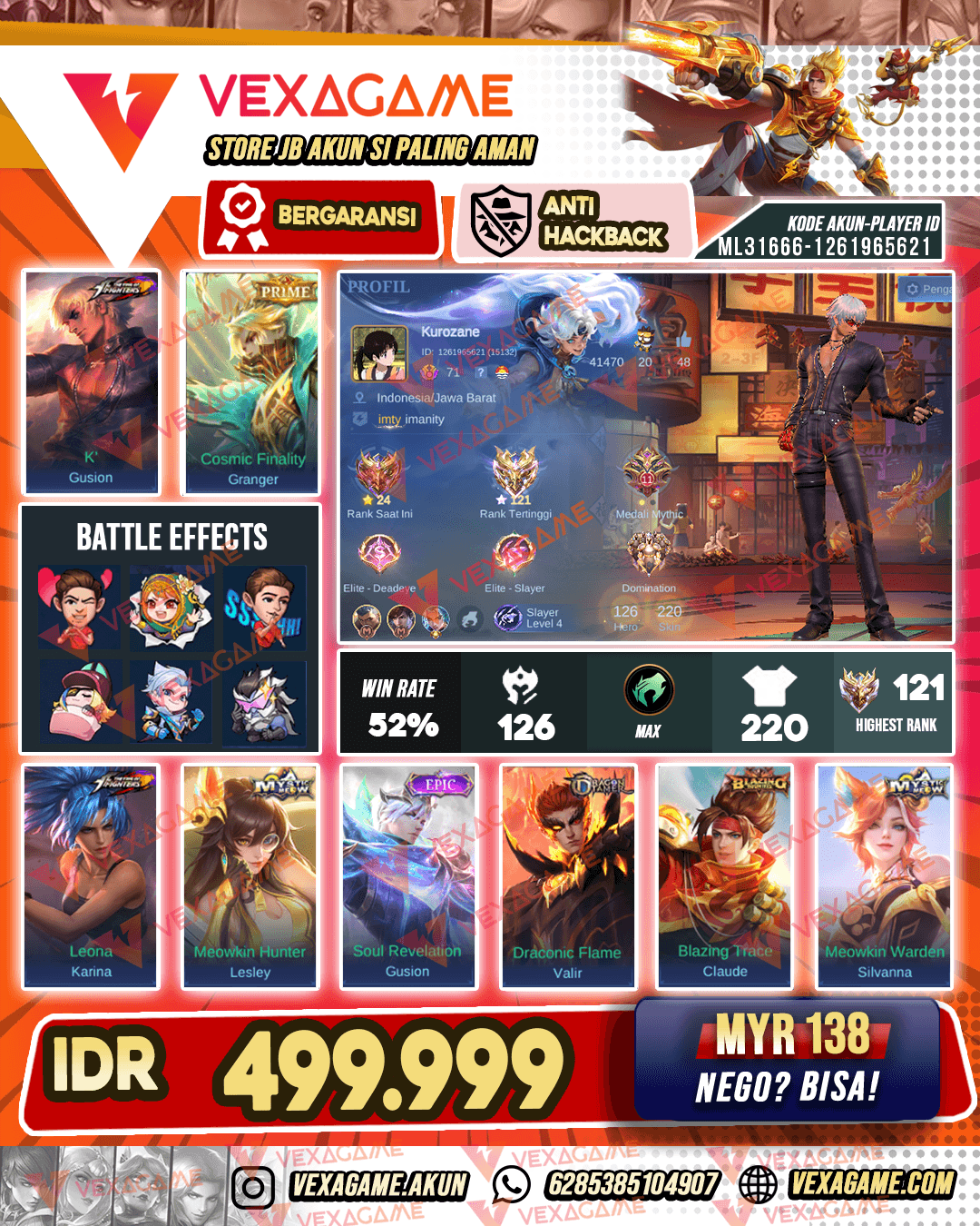 Gusion KOF | Granger Prime | Emblem MAX | Ex Immortal