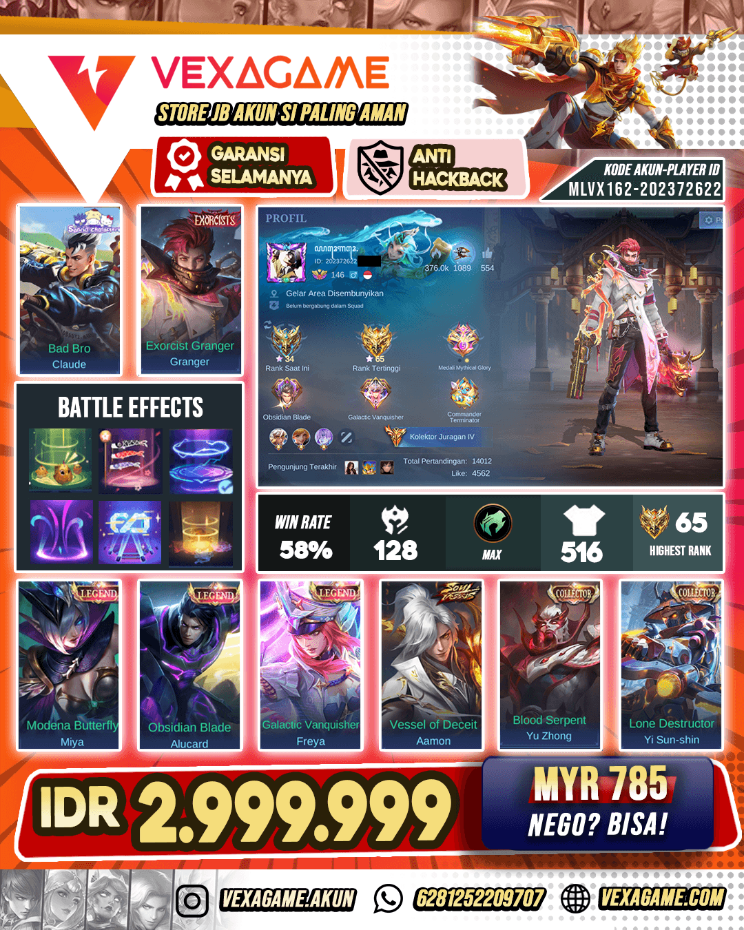 Akun Sultan Murah | Free 2 Skin Starlight bebas pilih + Bonus CN