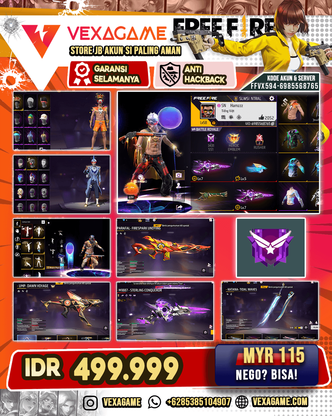 SG LUMUT | MP40 - PREDATORY COBRA LV.5 | AK47 - BLUE FLAME DRACO LV.4 | SG - STERLING CONQUEROR LV.5 | UMP - BOOYAH DAY 2021 LV.5 | SCAR - MEGALODON ALPHA LV.5 | FAMAS - DEMONIC GRIN LV.4