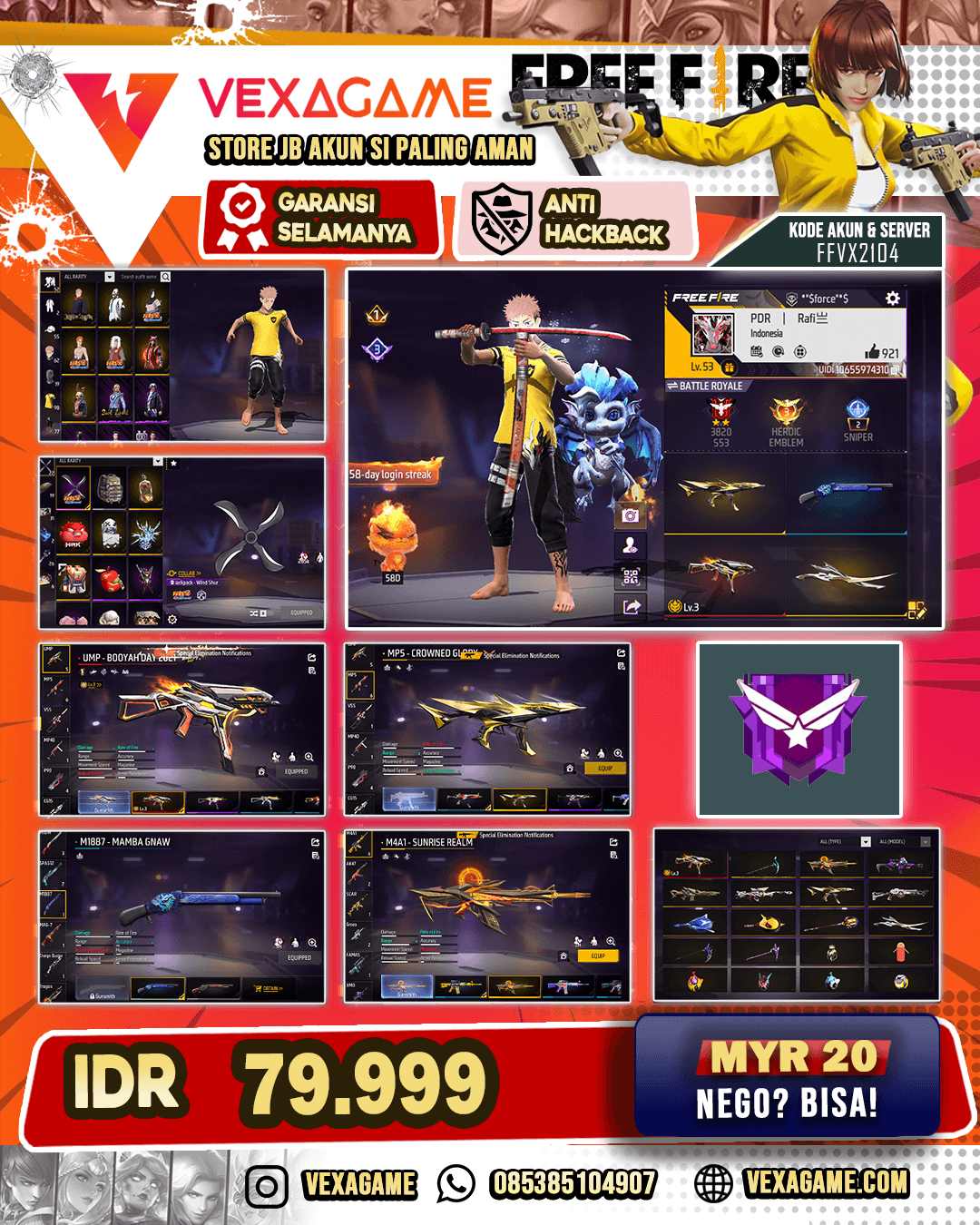 1 Evo lv 3 | M4A1 Sunrise Realm | MP5 Crowned Glory | M1014 Apocalyptic Dark | SG Mamba | Bundle Naruto |X JJK | Vault 50++