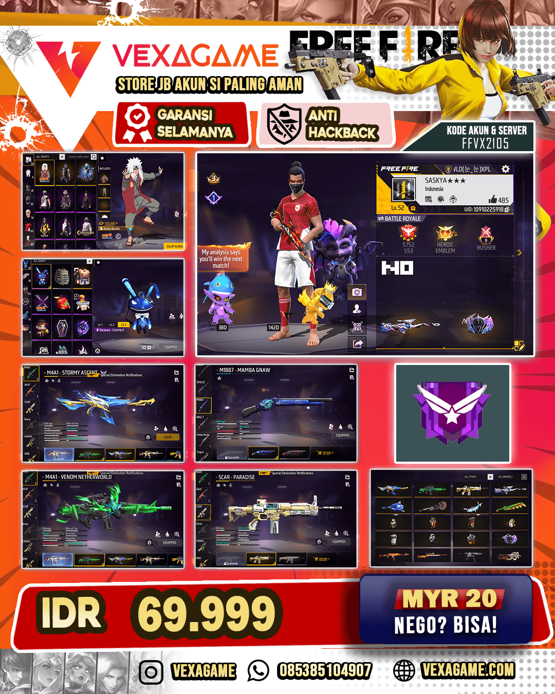 M4A1 Stromy Ascent |  M4A1 Venom Netherworld | Scar Paradise | SG Mamba | Bundle Jiraya | Vault 50++