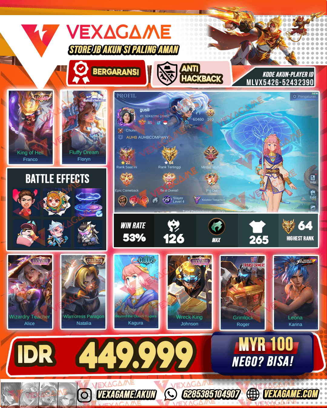 Franco Legend | Kagura Clouds | Floryn Sanrio | 2 Luckybox | Emblem MAX | Recall Tas Tas