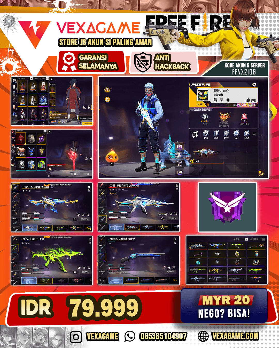 1 Evo Lv4 | M4A1 Stromy Ascent | MP5 Jungle Lava | SG 2 Rasa Duo Biru | Bundle Naruto | Vault 50 ++ |