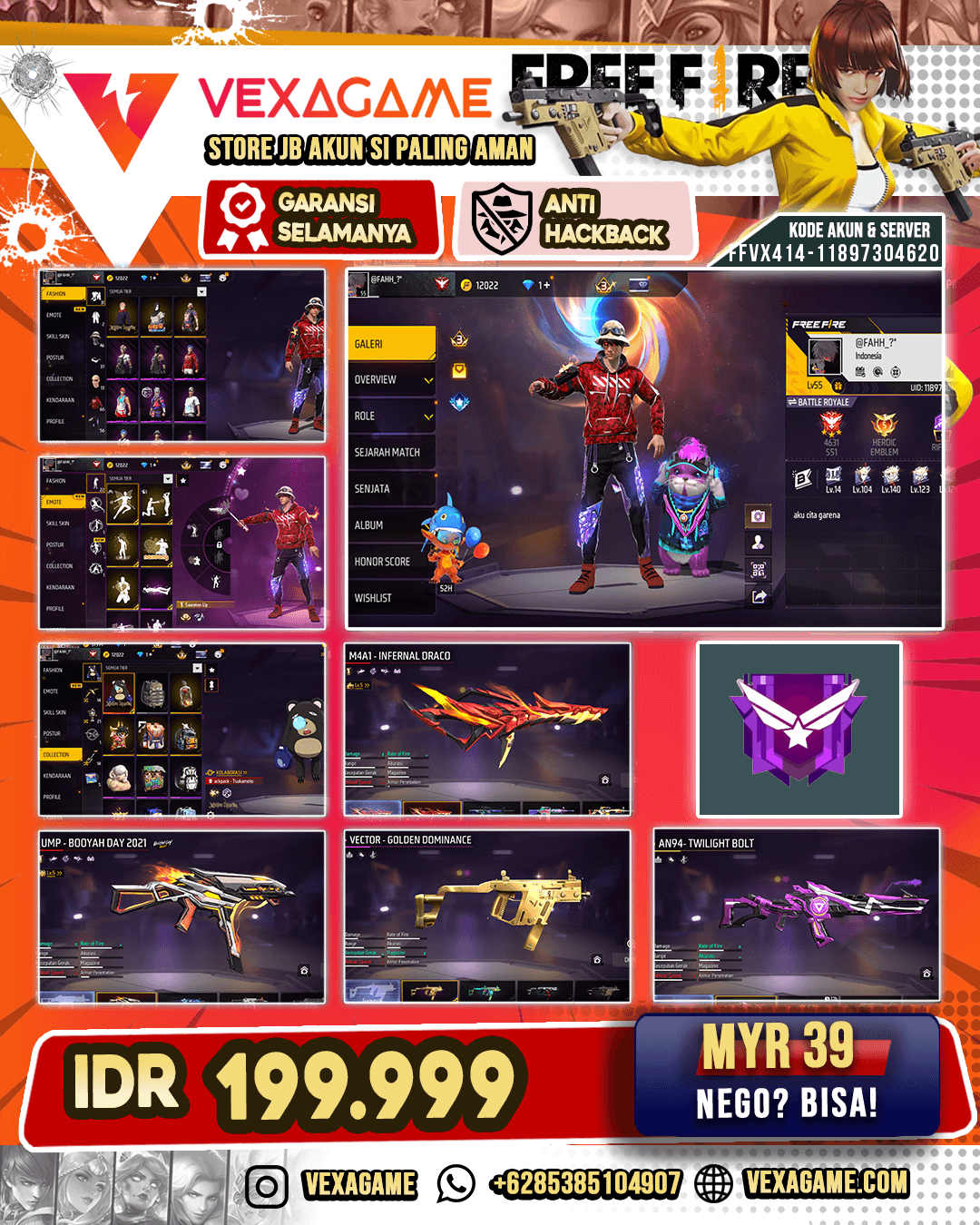 SG Mamba | AN94 Twilight Bolt | UMP Booyah Day 20221 Lv 5 | M4A1 Infernal Draco Lv 5